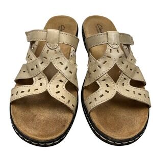 Clarks Bendables Womens Size‎ 10 Beige Leather Cutout Slide Sandals Comfort Walk